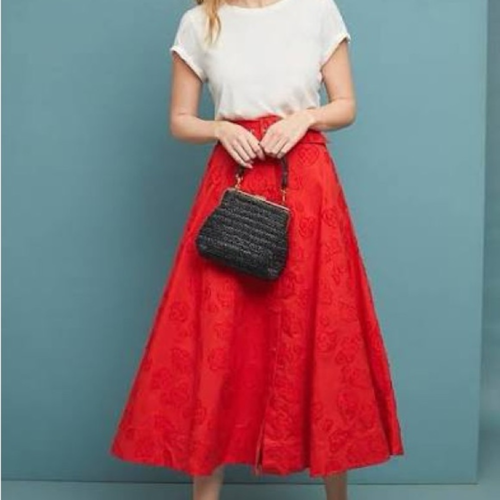 Anthropologie Maeve Sandra Red Pleated Midi Skirt